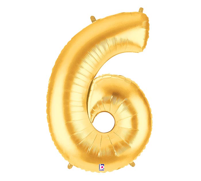 number 6 gold balloon