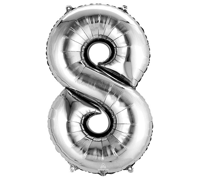 Number 8 silver balloon
