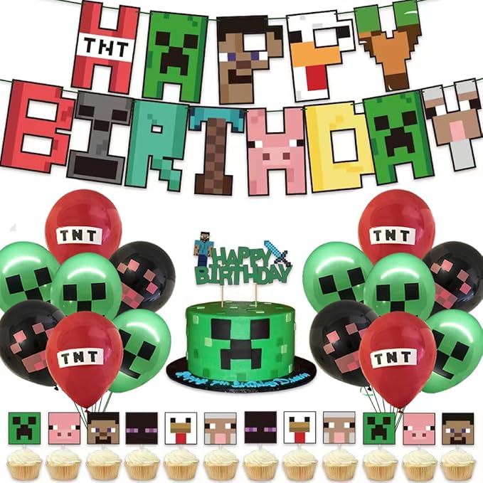 Pixel Birthday Decorations Party Decorations Birthday Party Supplies -15 helium filled party balloons