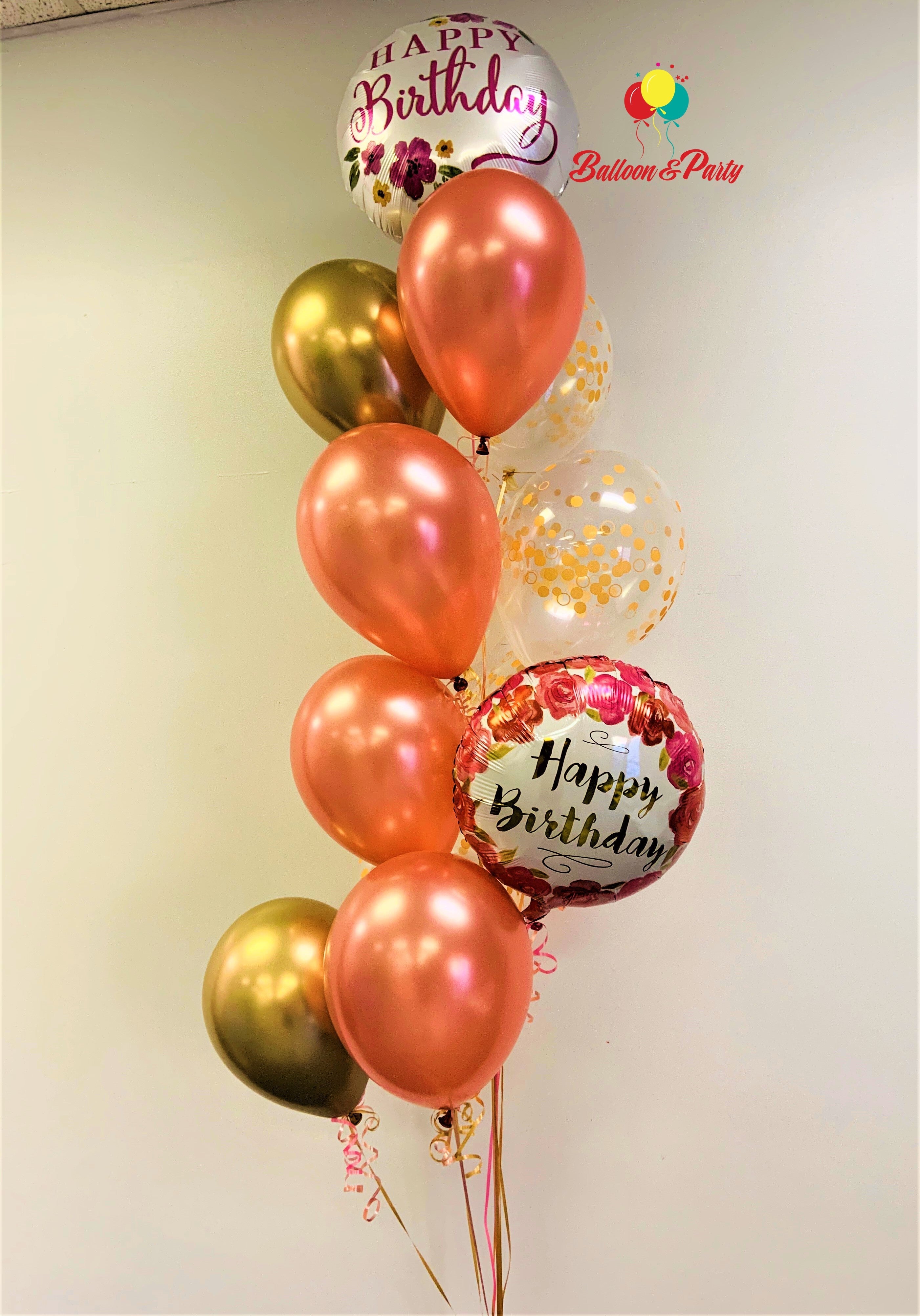 Rose Gold and Confetti Happy Birthday Bouquet