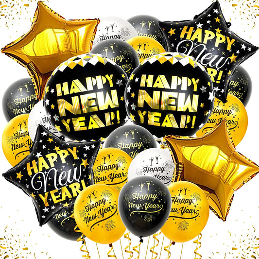 new year balloons black gold and white