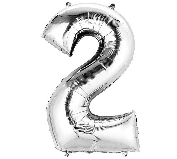 number 2 silver foil balloon