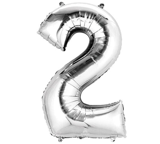 number 2 silver foil balloon