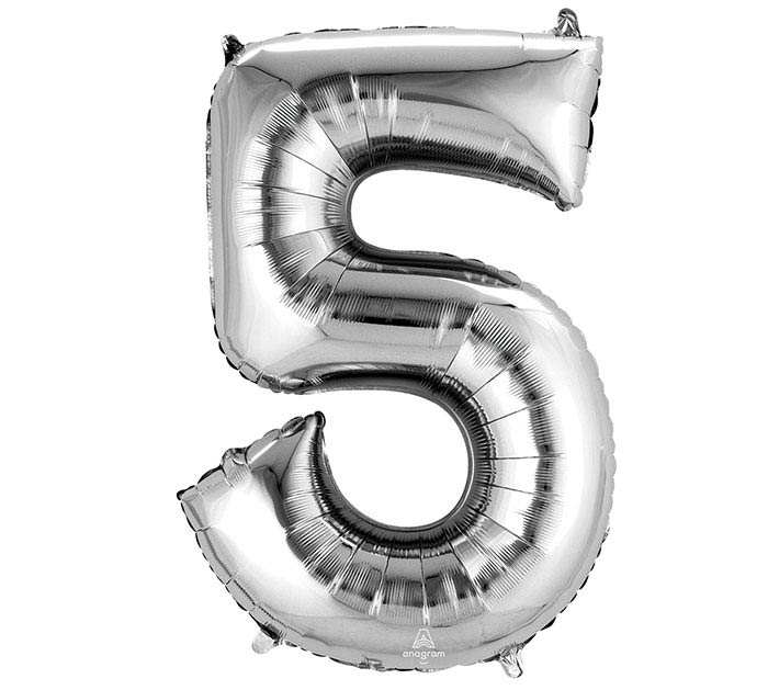 Number 5 Balloon Silver Foil Large
